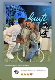 Antonela Roccuzzo's comment on Luis Suarez and Sofi Balbi's Instagram post.